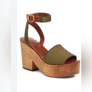 Tory Burch Green Woven Leather Sandals